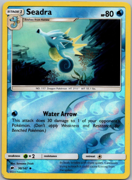 Pokemon – Seadra – 30/147 – Reverse Holo – Burning Shadows – NM/M