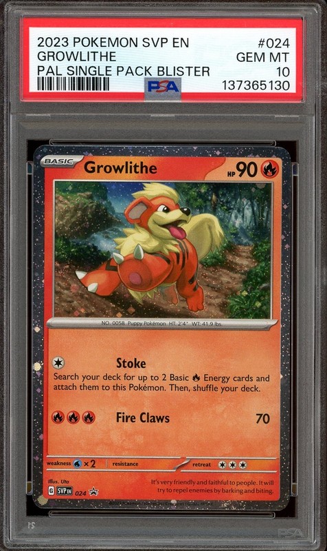 Pokemon TCG S&V Paldea Evolved Blister Pack #024 Growlithe Cosmos PSA 10