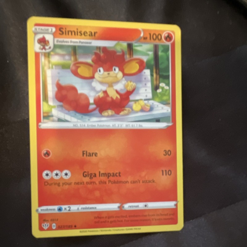 Pokémon Simisear Card Flare Giga Impact 100 HP Uncommon 021/189 TCG gallery