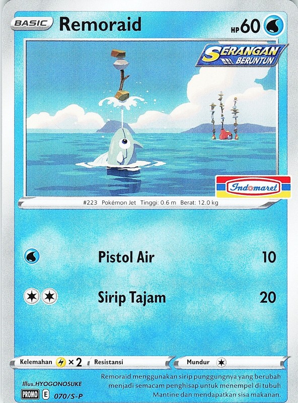 Pokemon Indonesia Promo Remoraid Card 070/S-P Stamped Indomaret