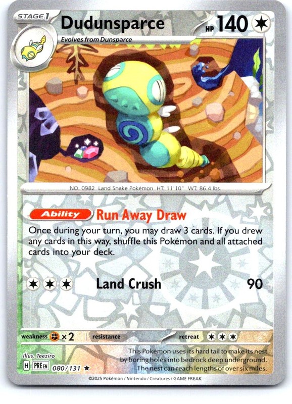 Dudunsparce 080/131 Holo Rare Prismatic Evolutions Pokemon Reverse Holo NM