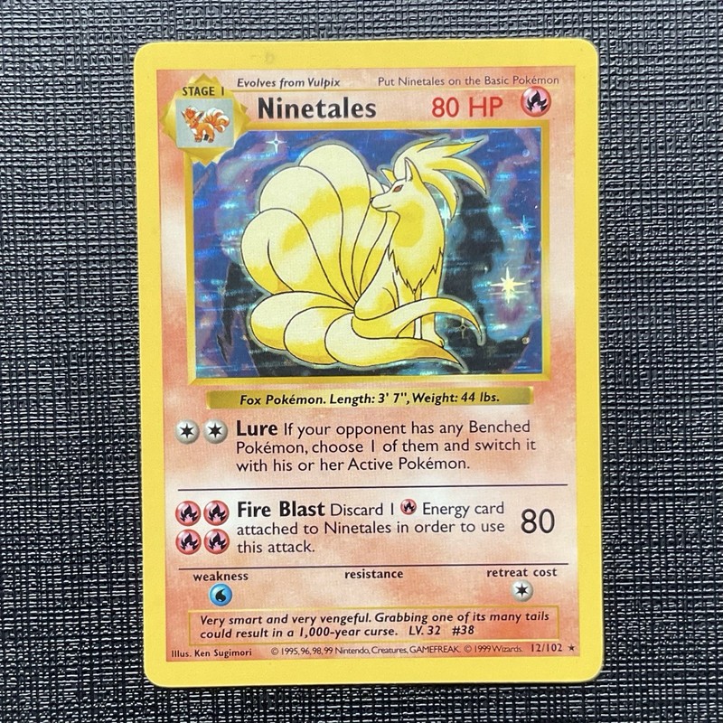 1999 Pokemon Base Set Shadowless Ninetails 12/102 Holo Rare WOTC Near Mint/LP+