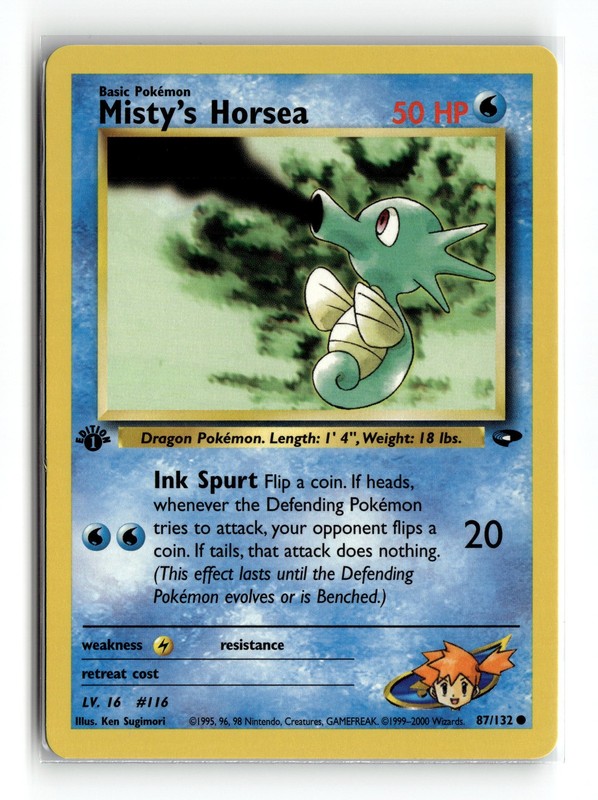 Misty’s Horsea 087/132 Common Gym Challenge 1st Edition Pokemon NM