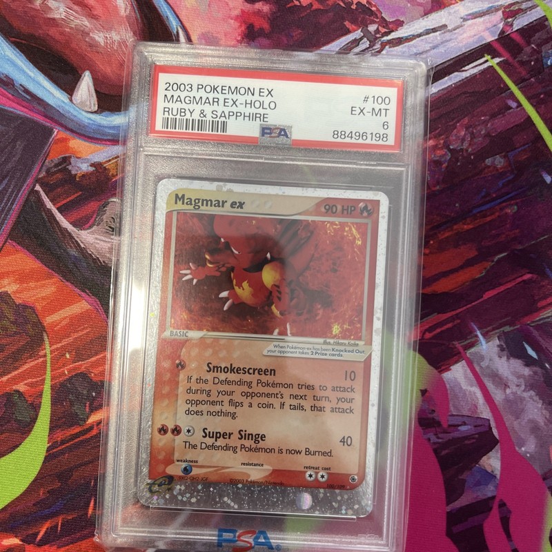 2003 Pokemon EX Ruby & Sapphire #100 Magmar EX – Holo PSA 6 EX-MT