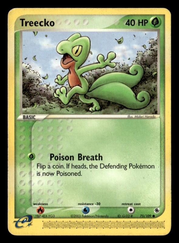 Treecko – Common Normal Ruby and Sapphire 75/109 HP Pokémon TCG