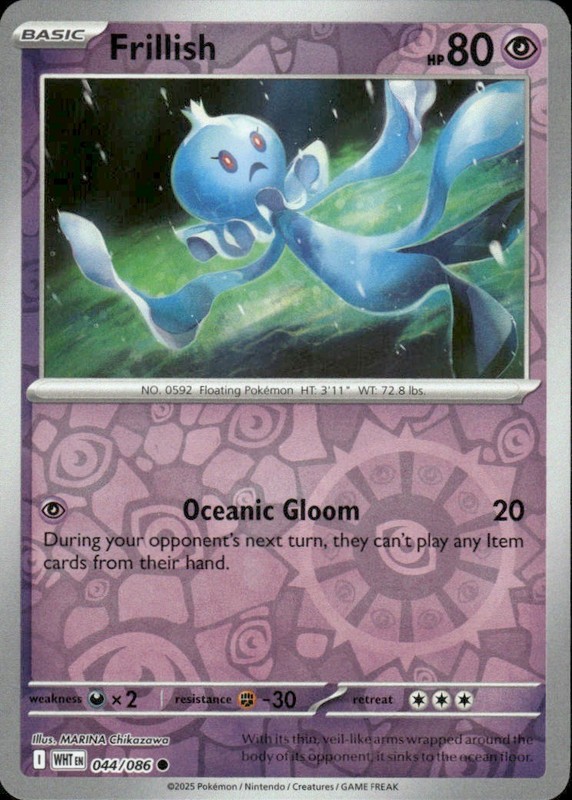 FRILLISH 044/086 WHITE FLARE COMMON REVERSE HOLO POKEMON MARINA CHIKAZAWA