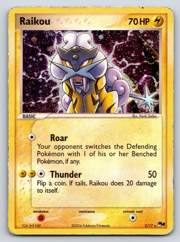 Raikou 3/17 Rare POP Series 2 Pokemon Heavily Played