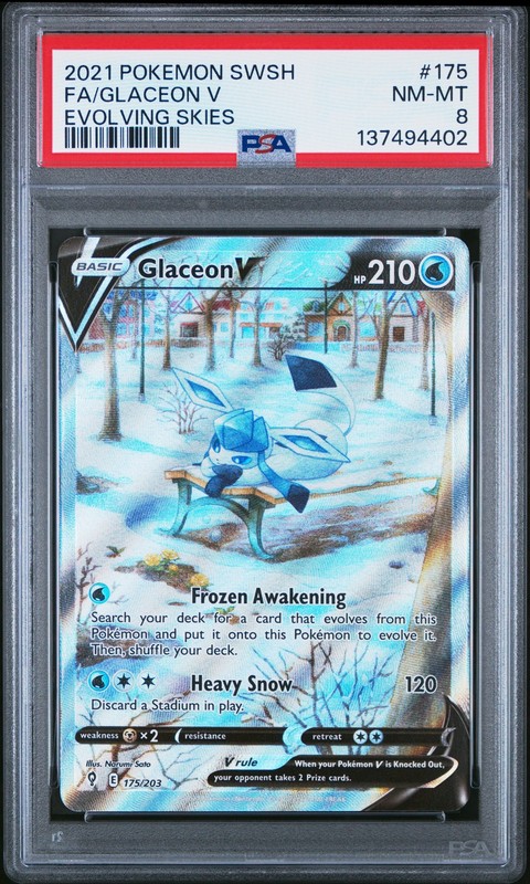 PSA 8 Glaceon V (Alt Art) 175/203 Evolving Skies Ultra Rare Pokemon Card
