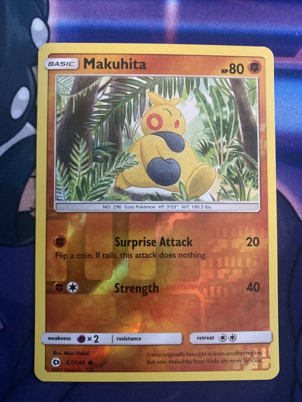 Pokemon TCG Sun and Moon Base Set LP Reverse Holo Makuhita 67/149