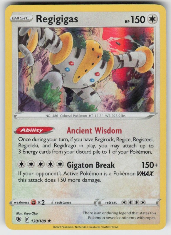 GGC – 3 Holo Regigigas 130/189 Holo Rare SWSH10: Astral Radiance