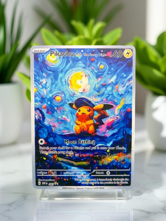 ✨ Pikachu Starry Night Van Gogh – Gold Metal Pokémon Card Collectible ✨