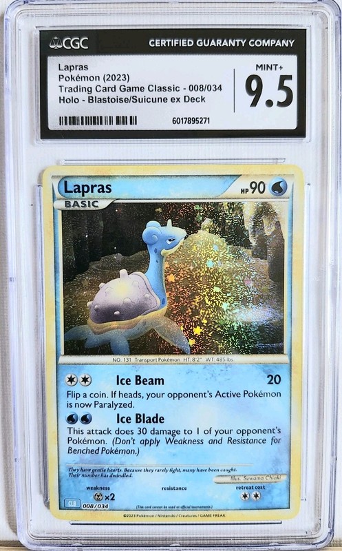 2023 Pokemon CGC 9.5 Mint+ Classic Collection Holo Lapras 008/034