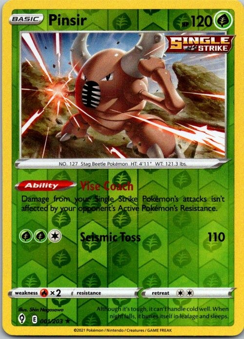Pinsir Reverse Holo Rare SWSH07: Evolving Skies 001/203 NM