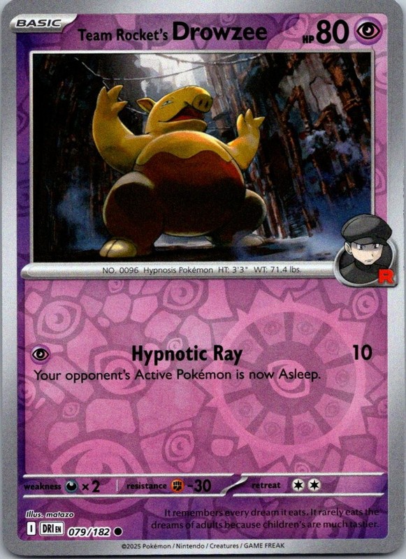 Team Rocket’s Drowzee 079/182 Destined Rivals Pokemon TCG Reverse Holo C NM