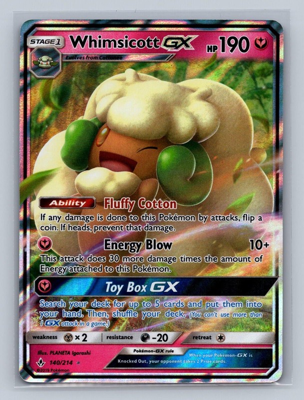 Whimsicott GX 140/214 Holo GX Rare Unbroken Bonds NM 2019 Free Shipping