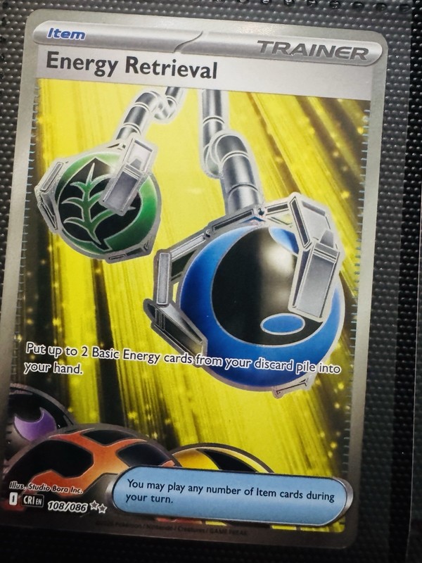 Pokémon Energy Retrieval Trainer-Item Full Art Holo CRI Chaos Rising 108/086