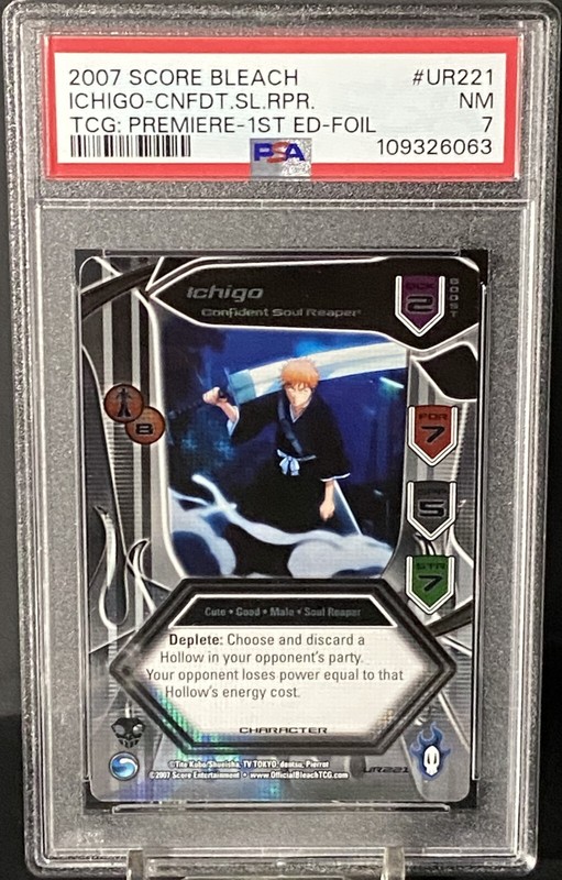Bleach 2007 1st Edition Ultra Rare Foil UR221 Ichigo Confident Soul Reaper PSA 7
