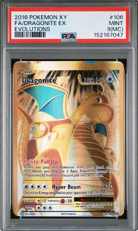 Highest Grade 1 Of 1 Miscut/Error Dragonite EX Full Art 106/108 Pokemon PSA 9