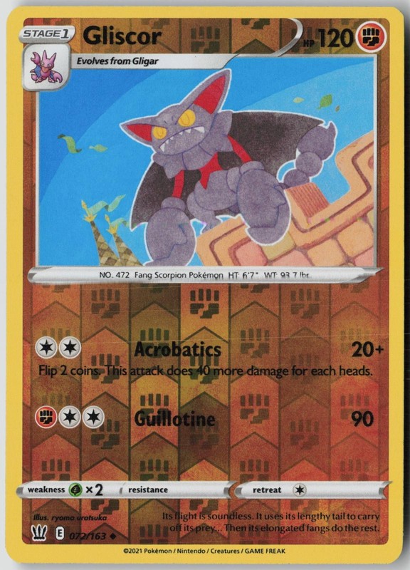Gliscor 072/163 Uncommon Battle Styles Pokemon Reverse Holo Lightly Played