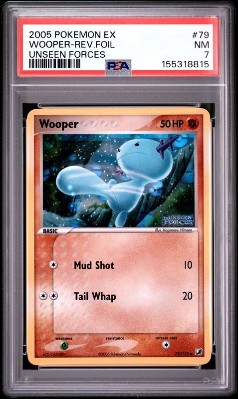 2005 POKEMON EX UNSEEN FORCES #79 WOOPER-REVERSE FOIL PSA 7