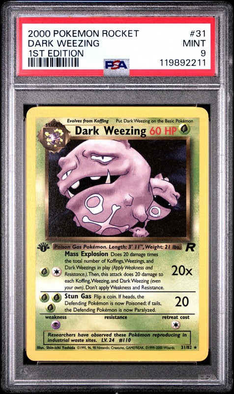 119892211 Dark Weezing 2000 Pokemon Team Rocket First Edition #31/82 PSA 9