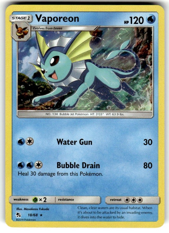 Vaporeon 18/68 Holo Rare Hidden Fates Pokemon Near Mint