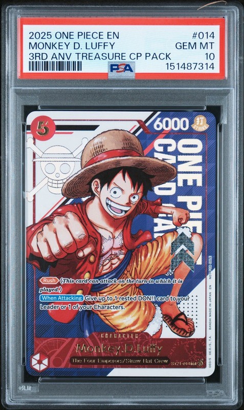 2025 One Piece En 3rd Anniversary Treasure CP Pack #014 Monkey D. Luffy PSA 10