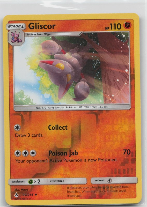 Gliscor Uncommon Fighting SM – Unbroken Bonds 99/214 LP 2019 Mizue Reverse Holo