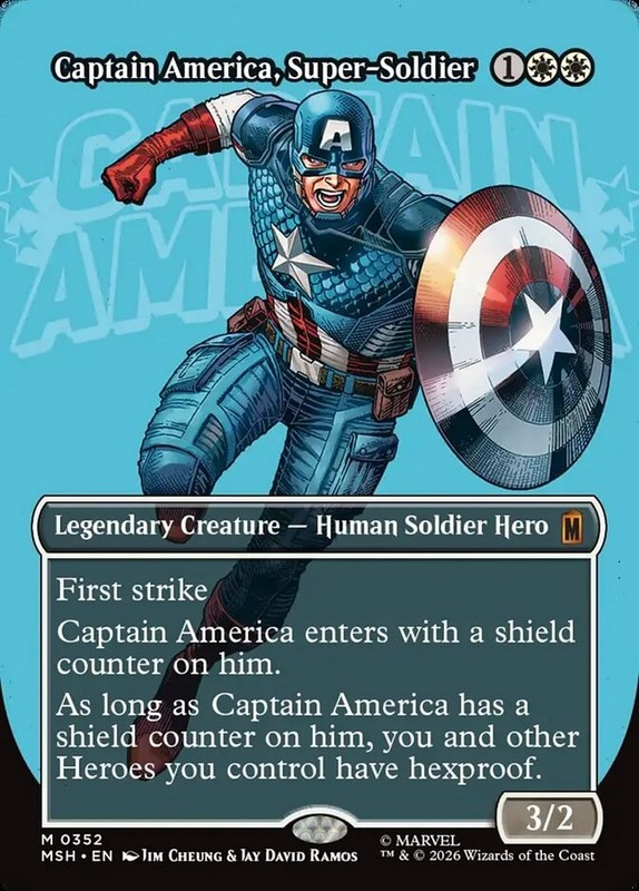 Captain America, Super-Soldier Marvel Super Heroes Borderless Foil Playtest Card