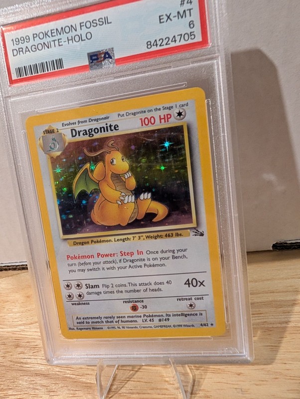 PSA 6 1999 Pokemon Fossil DRAGONITE #4 Holo gallery