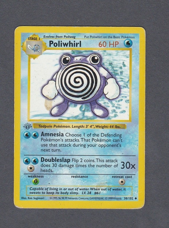 Poliwhirl 038/102 Base Set 1st Edition Gray Stamp/Light Stamp