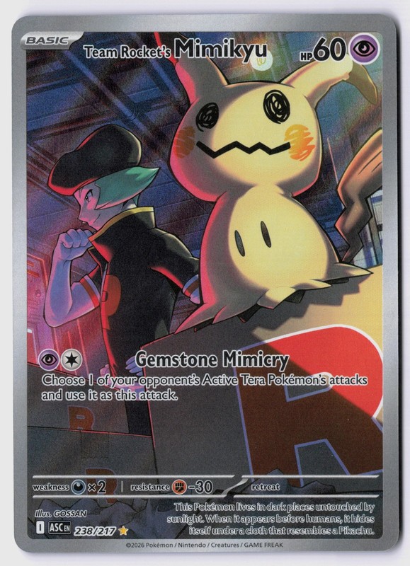 Team Rocket’s Mimikyu – 238/217 Holofoil ME: Ascended Heroes NM