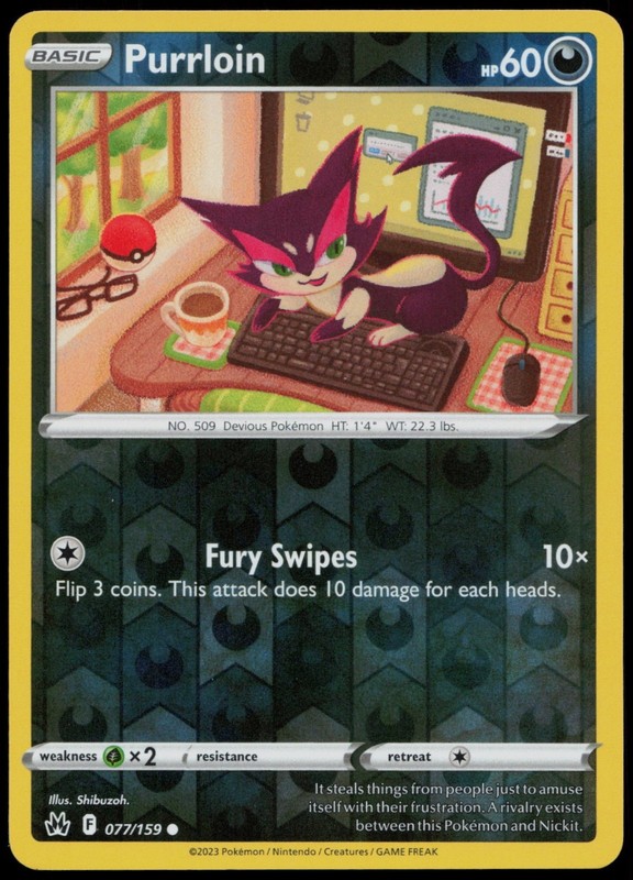 Purrloin 077/159 SWSH: Crown Zenith Reverse Holo Pokemon TCG