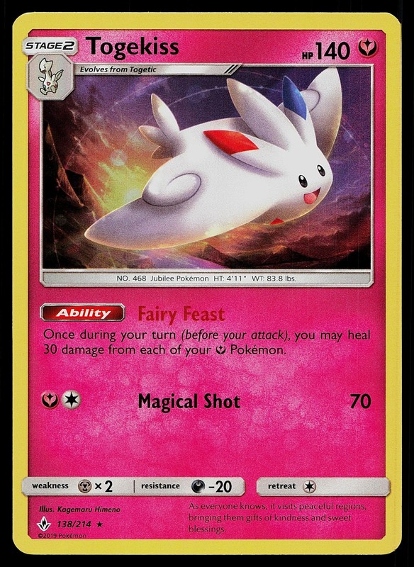 Pokemon Card Unbroken Bonds Togekiss 138/214 Rare Holo