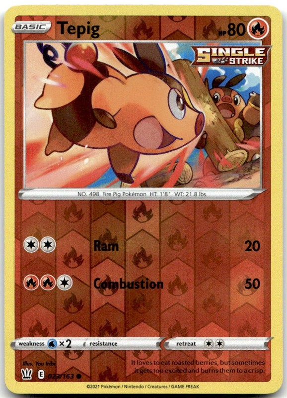Tepig 023/163 Common Battle Styles Pokemon Reverse Holo Near Mint