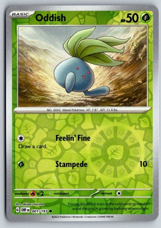 Oddish 001/197 Common Obsidian Flames Pokemon Reverse Holo Near Mint