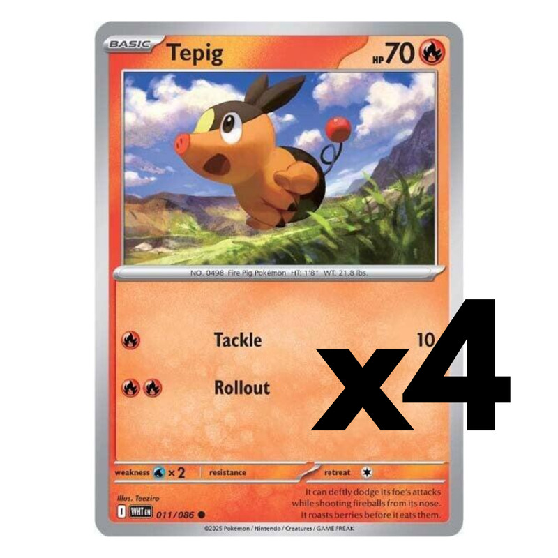 4x Tepig – 011/086 – SV: White Flare Pokemon Playset x4