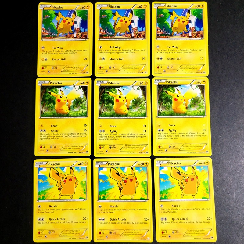 Pokemon Pikachu 20/108 Pikachu 42/146 Pikachu 48/162 Card Lot 9 Cards XY TCG