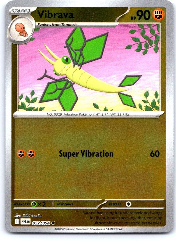 Vibrava 052/094 Common Phantasmal Flames Pokemon Reverse Holo Near Mint