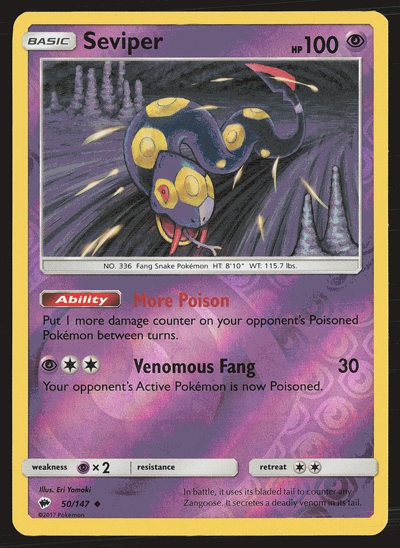 SM – Burning Shadows Seviper #50/147 Reverse Holo Pokemon Card