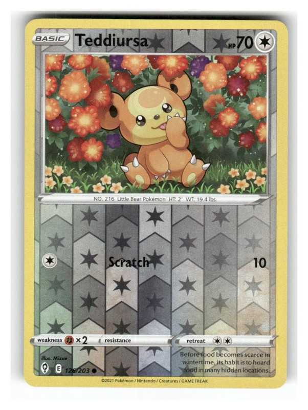 Teddiursa 126/203 Common Evolving Skies Pokemon Reverse Holo Near Mint