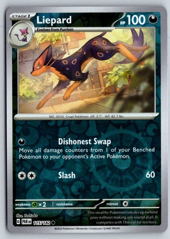 Liepard 115/182 Common Paradox Rift Pokemon Reverse Holo Near Mint