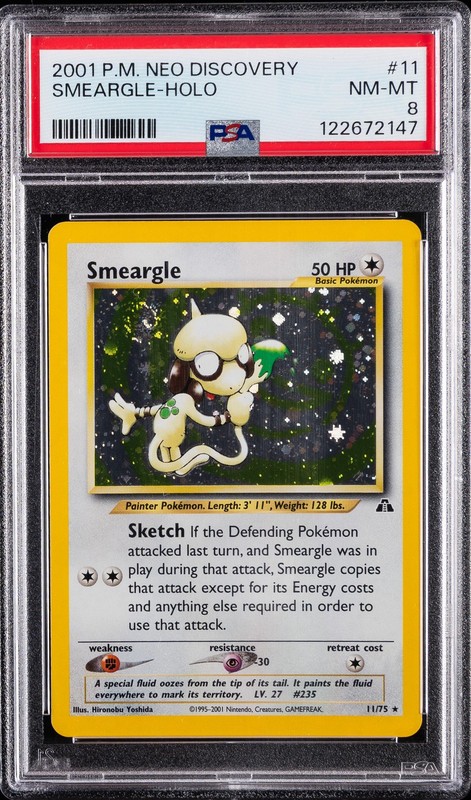 2001 POKEMON NEO DISCOVERY #11 SMEARGLE-HOLO PSA 8