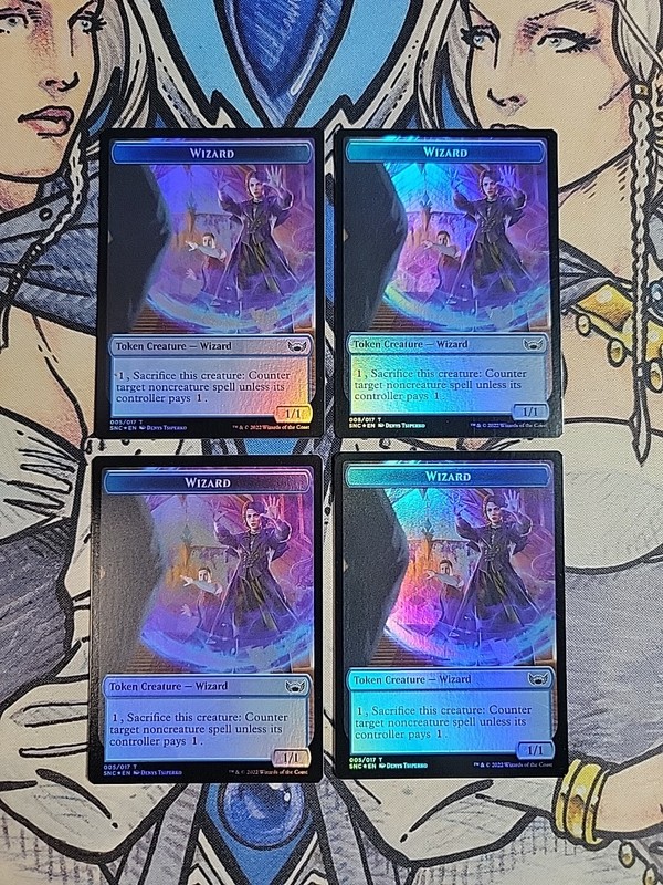 4x Wizard (1/1) Tokens FOIL Dual-Sided – NM/M SNC MTG