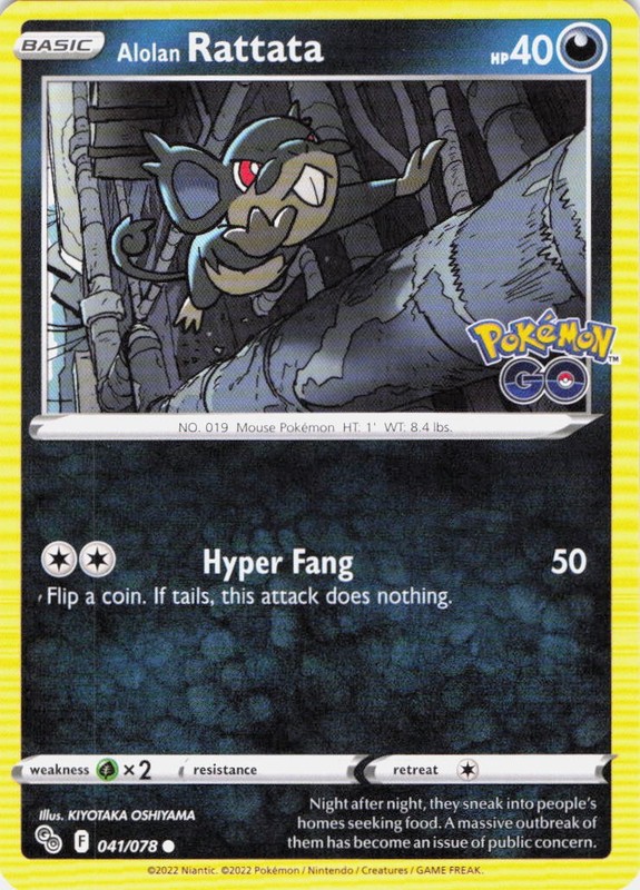Alolan Rattata Pokémon GO 041/078 Normal Pokemon TCG NM