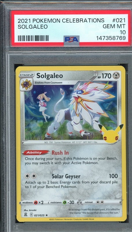 PSA 10 GEM MINT – Solgaleo #021 Pokemon Celebrations Low Pop 25th Anniversary