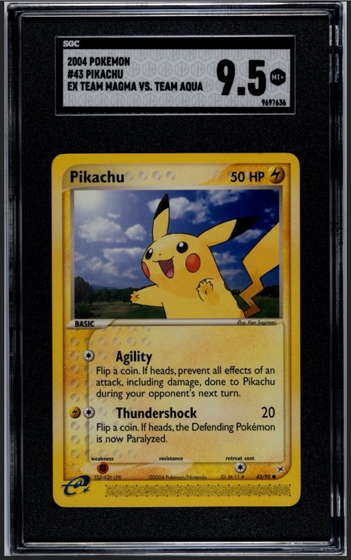 SGC 9.5 MINT + Pikachu 43/95 EX Team Magma vs Team Aqua 2004 Pokemon Card