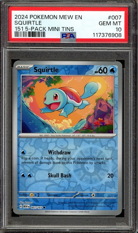 Pokemon TCG Scarlet & Violet 151 Mini Tin 5 Pack #007 Squirtle Reverse PSA 10