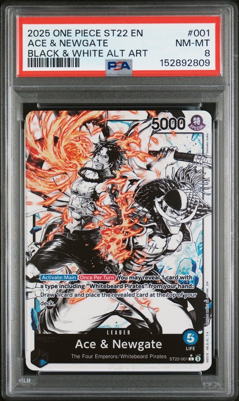 2025 ONE PIECE STARTER DECK ST22-ACE & NEWGATE #001 ACE & NEWGATE PSA 8