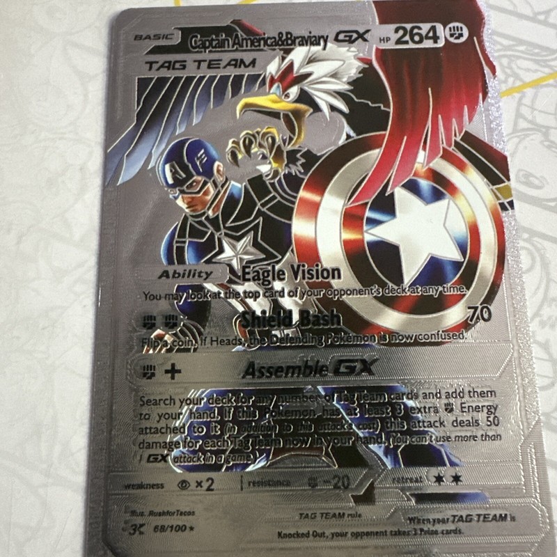 Captain America And Braviary Gx Silver Foil💥Fan Art 💥Rare Card NM
